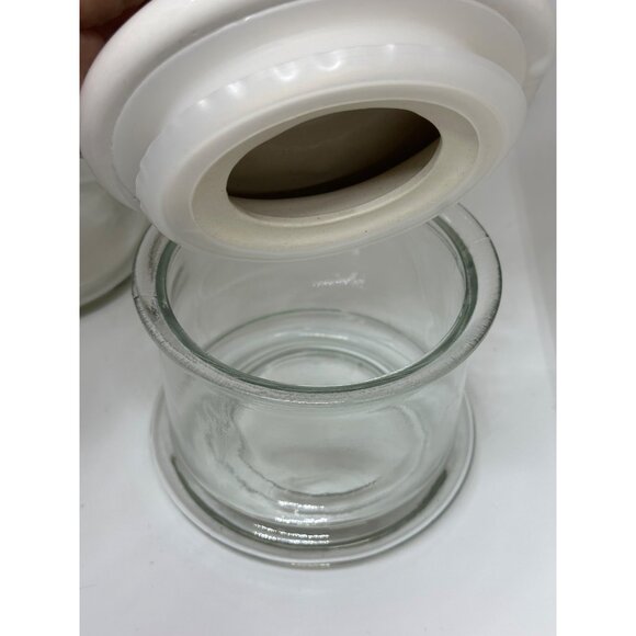 VTG Glass Canister Jar Set of 2 Porcelain Rooster Lids Farmhouse Kitchen Decor - Picture 6 of 12